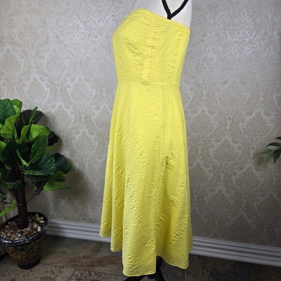 J Crew Size 8 Yellow Strapless Dress Full Skirt 100% Cotton Boning Back Zip - Picture 4 of 10